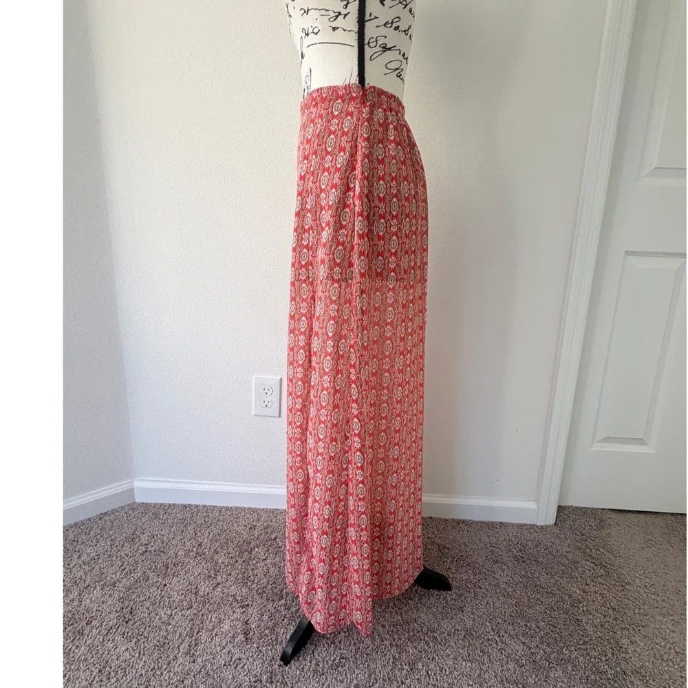 Skies Are Blue Red Boho Ikat Print Maxi‎ Skirt with High Slit Small 50489